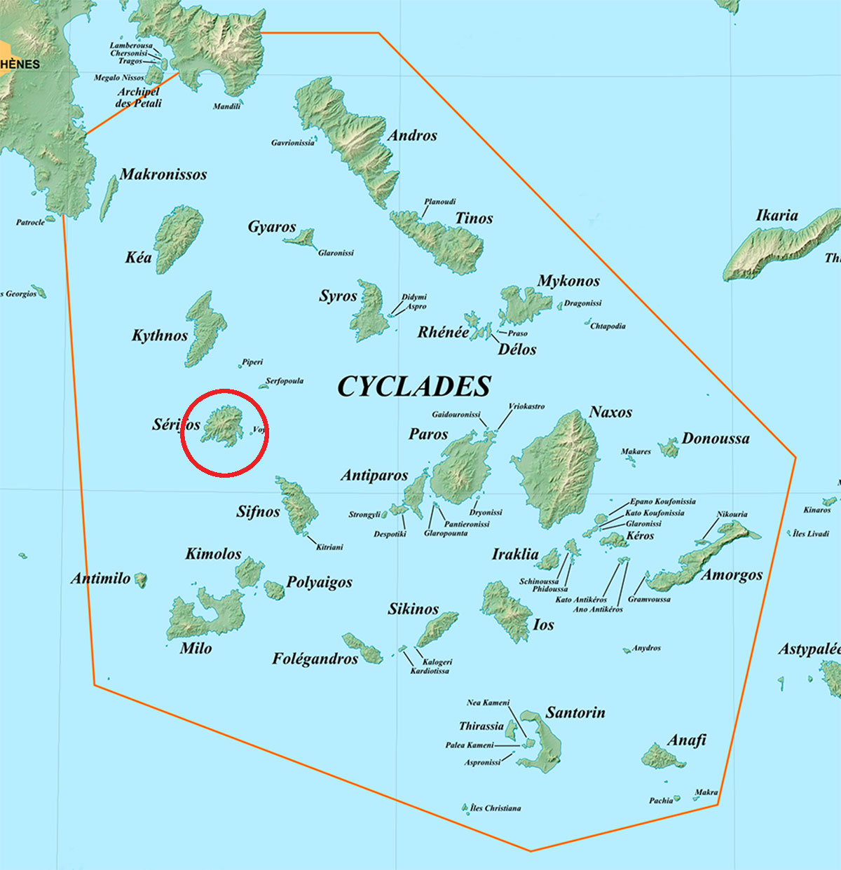 Carte de Cyclades et situation de Serifos